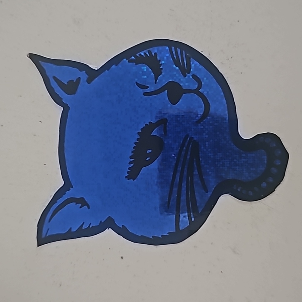 10/$25 vintage winking kitty blue glitter prism sticker